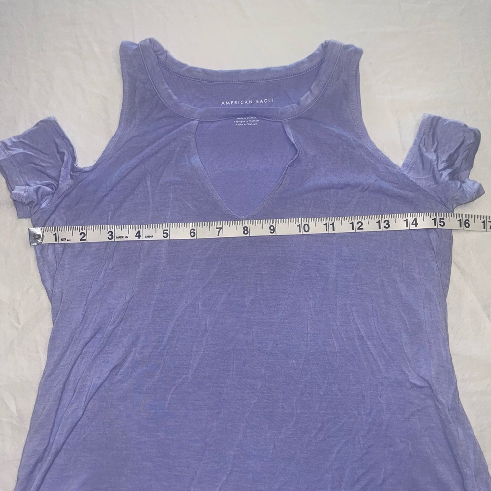 American Eagle Women's XS Lavender Purple Peek A Boo Short Sleeve Soft Top Shirt - Picture 2 of 8